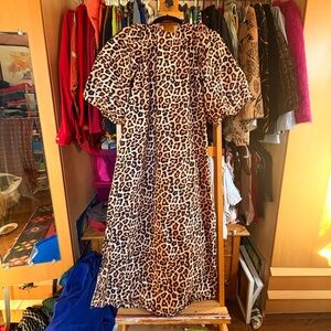 Leopard Print Puff Sleeve Maxi Dress